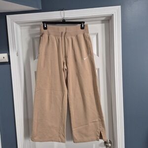 Nike Pants Womens Large Tan Phoenix Wide Leg High Rise Sweatpants Lounge Comfy